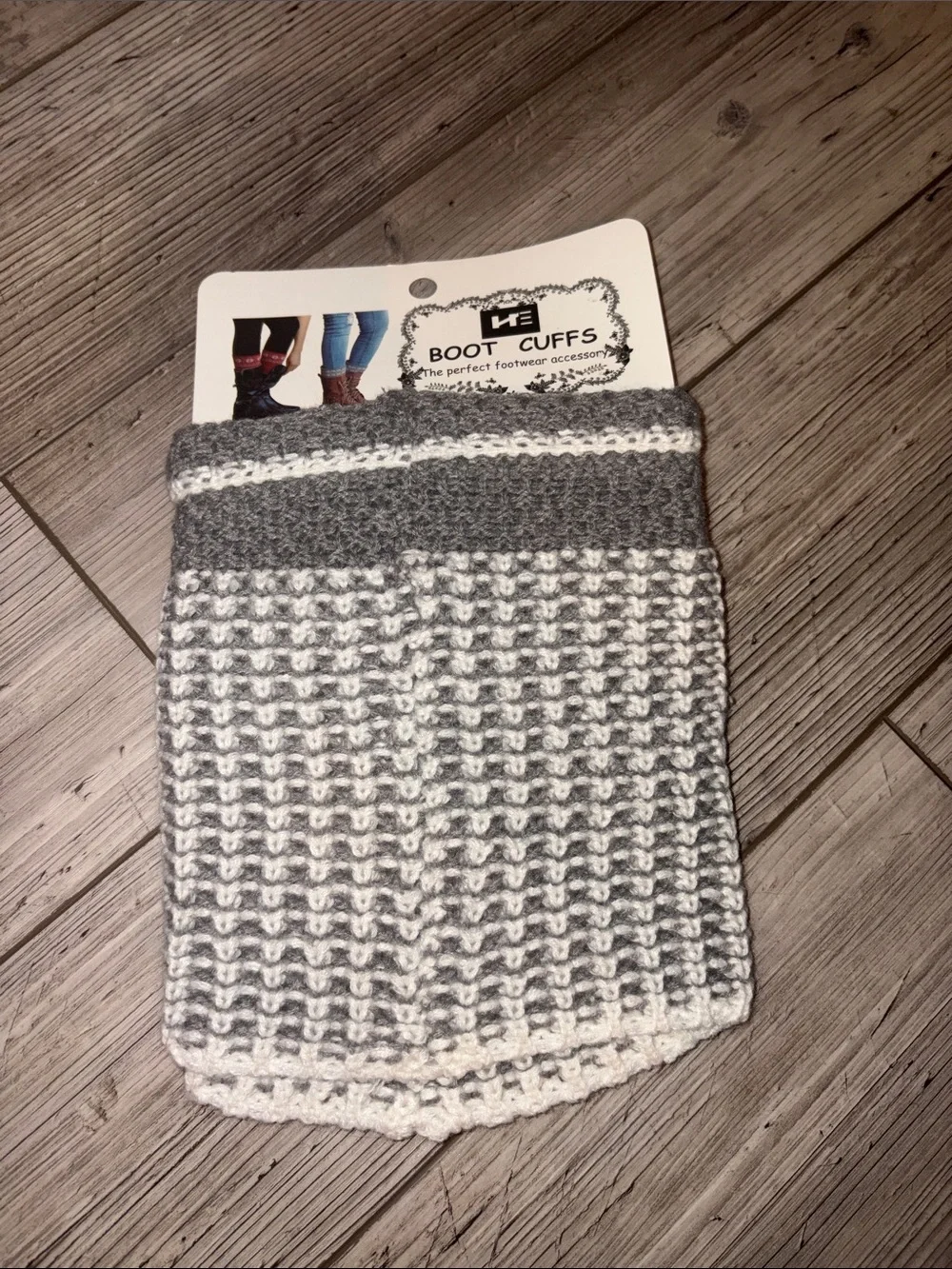 NWT Boot Cuffs - Gray and White Knit Leg Warmers